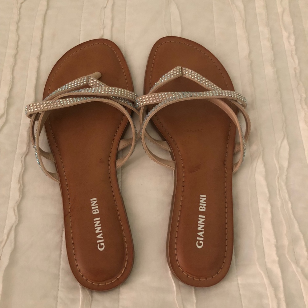 Tan, beaded Gianni Bini flip flops